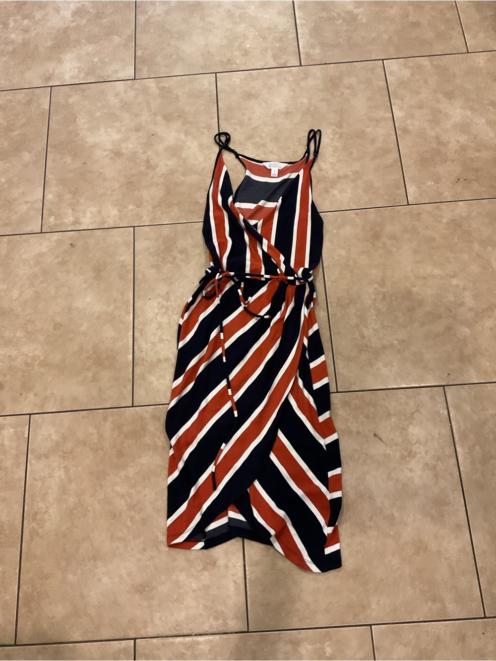 Striped Navy and Rust Sleeveless Wrap Summer Dress